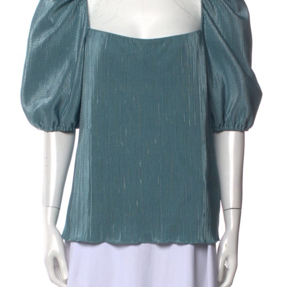 Jonathan Simkhai ribbed blue puffy sleeve top